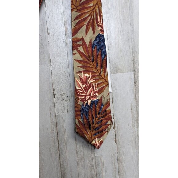 Bugatti Men's Italian Silk Tie Floral Tropical Hawaiian Beach Made In USA - Picture 2 of 7